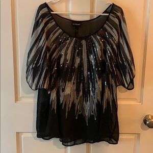 Lane Bryant sheer black grey & white sequin blouse